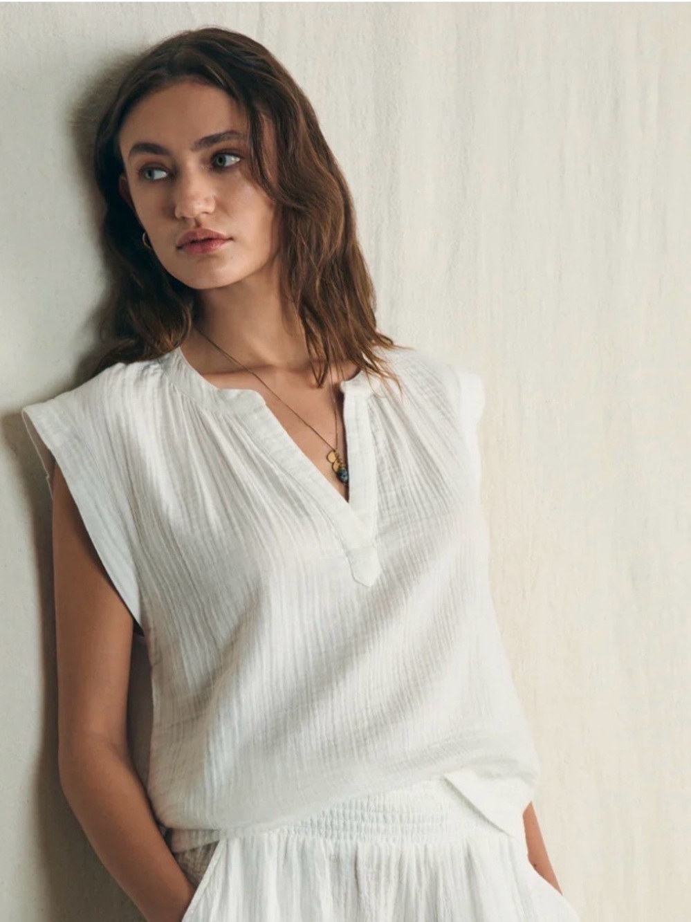 Faherty Dream Cotton Gauze Dylan Top – White – Small